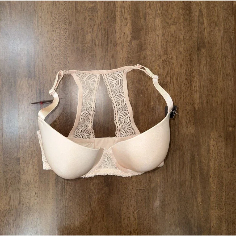 34G Seamless Plunge T Shirt Bra Nude Lace Racerback Molded Underwire Support NWT